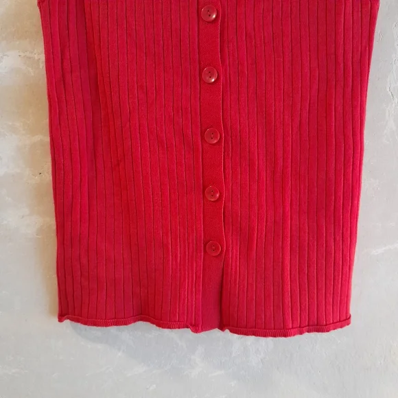 510a. bright red A New Day button down ribbed knit sleeveless tank top, S - Picture 6 of 7